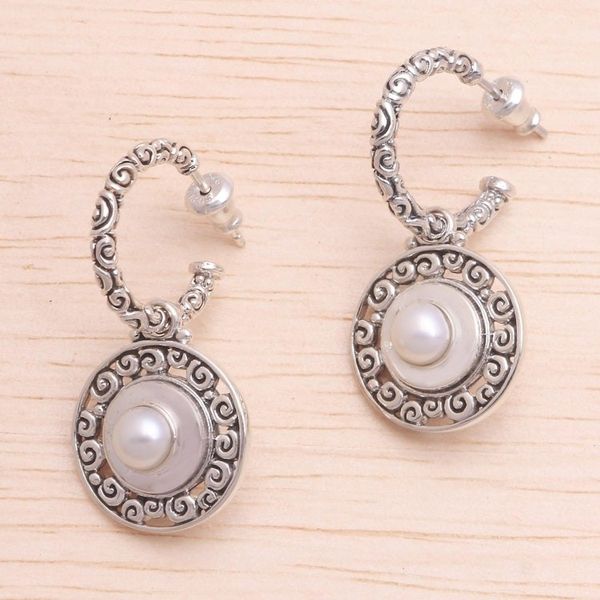 Alternate image for Reversible Cultured Pearl and Garnet Dangle Earrings Hidden Buddhas Curls