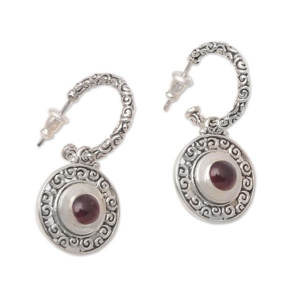 Alternate image for Reversible Cultured Pearl and Garnet Dangle Earrings Hidden Buddhas Curls