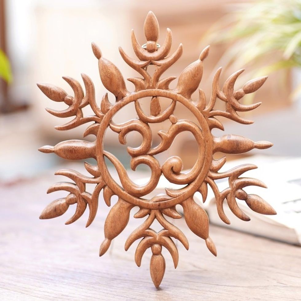 Hand Made Suar Wood Om Relief Panel 'Ong-Kara Om'