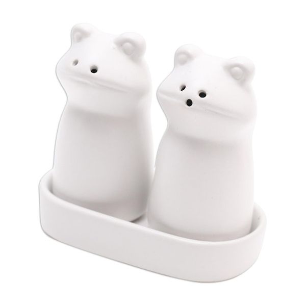 Alternate image for Matte White Ceramic Frog Salt and Pepper Shakers with Tray Fanciful Frogs in White