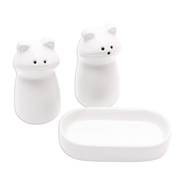 Alternate image for Matte White Ceramic Frog Salt and Pepper Shakers with Tray Fanciful Frogs in White
