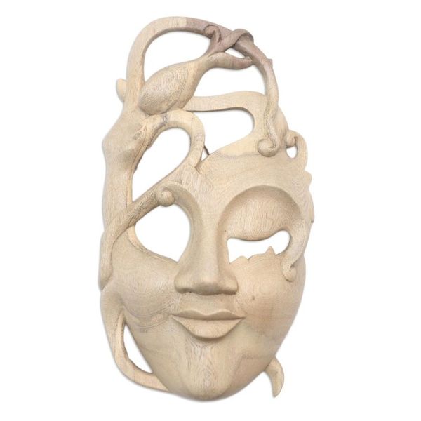 Alternate image for Artisan Crafted Hibiscus Wood Mask Abstract Woman