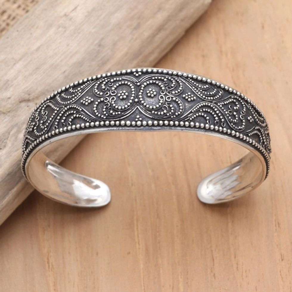 Artisan Crafted Sterling Silver Cuff Bracelet from Bali 'Decadent Dreams'