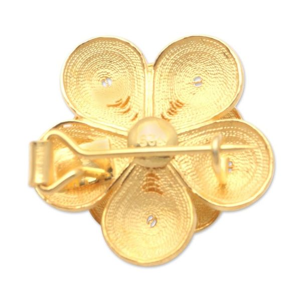 Alternate image for Handmade Gold-Plated Sterling Silver Flower Brooch Plumeria Glimmer