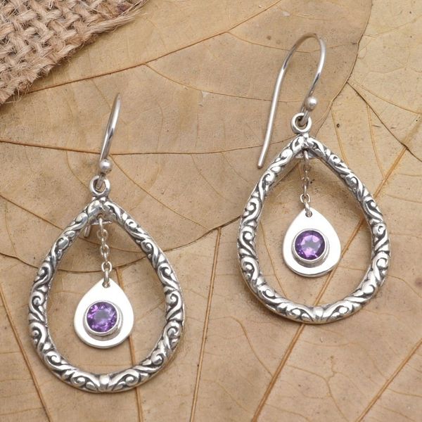 Alternate image for Amethyst and Sterling Silver Dangle Earrings Purple Inside