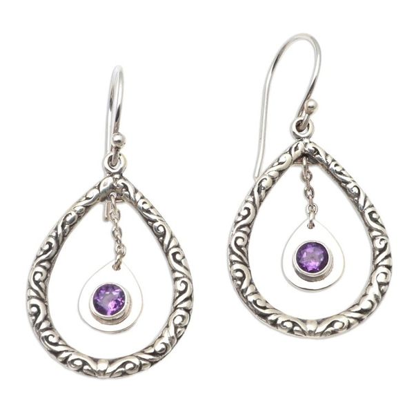 Alternate image for Amethyst and Sterling Silver Dangle Earrings Purple Inside