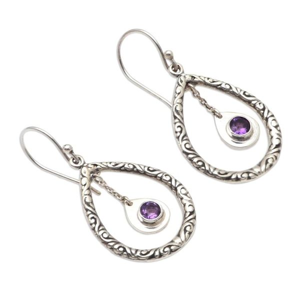 Alternate image for Amethyst and Sterling Silver Dangle Earrings Purple Inside