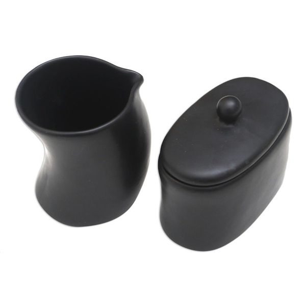 Alternate image for Black Ceramic Creamer and Sugar BowlSet Pair Sweet Morning in Black