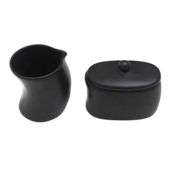 Alternate image for Black Ceramic Creamer and Sugar BowlSet Pair Sweet Morning in Black
