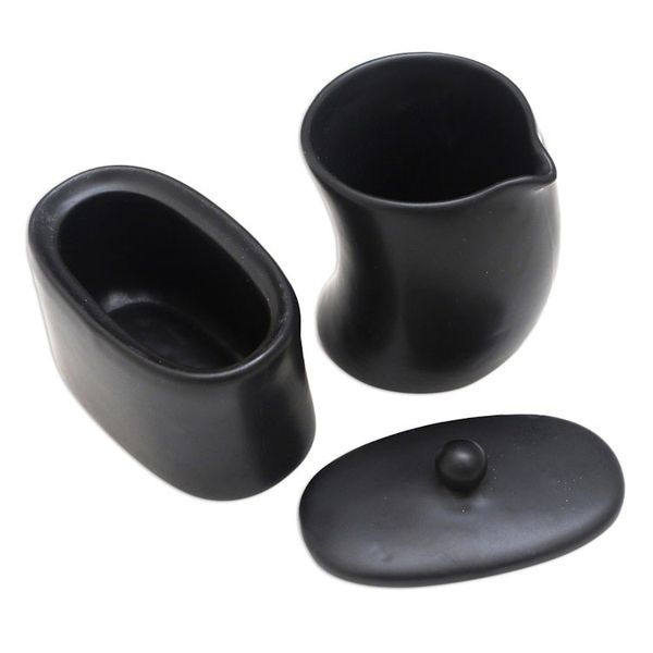 Alternate image for Black Ceramic Creamer and Sugar BowlSet Pair Sweet Morning in Black