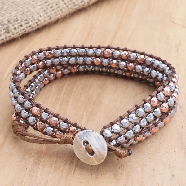 Alternate image for Artisan Crafted Hematite Beaded Wrap Bracelet Under the Earth