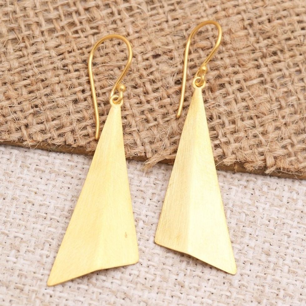 Hand Crafted Gold-Plated Dangle Earrings 'Golden Mountain'