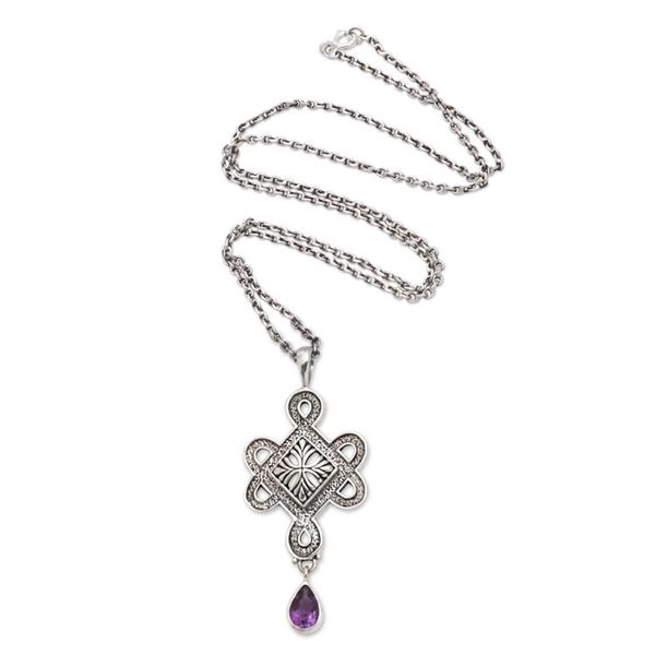 Alternate image for Hand Made Sterling Silver Amethyst Pendant Necklace Ocean Blaze