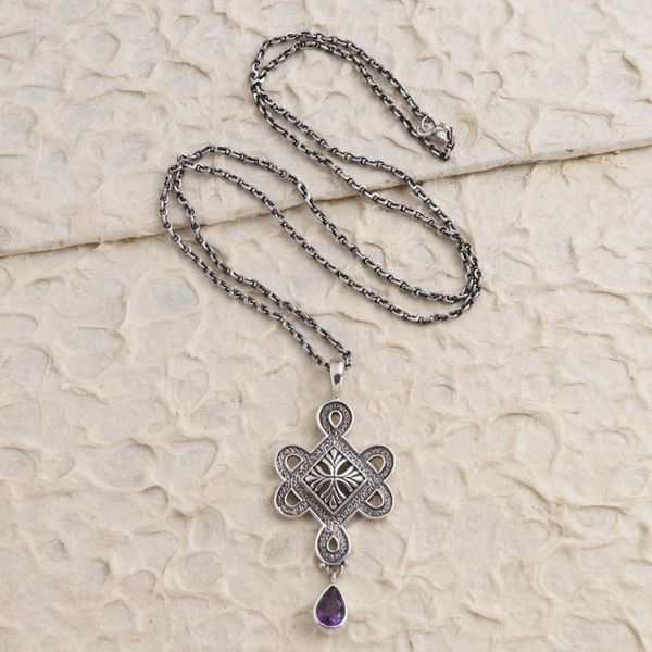 Alternate image for Hand Made Sterling Silver Amethyst Pendant Necklace Ocean Blaze