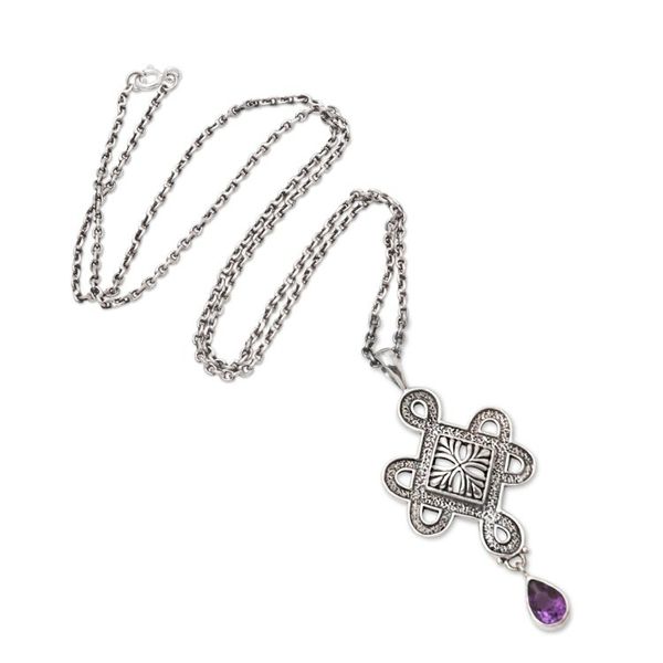 Alternate image for Hand Made Sterling Silver Amethyst Pendant Necklace Ocean Blaze