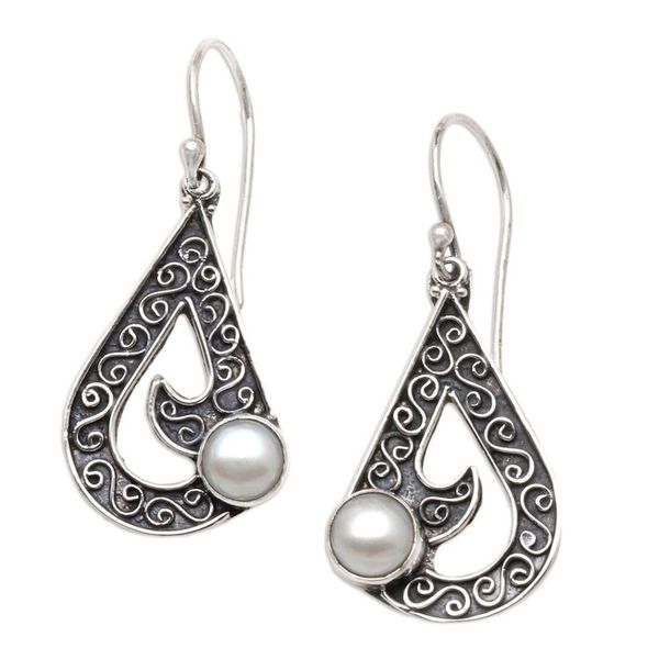 Alternate image for Sterling Silver and Cultured Freshwater Pearl Dangle Earring Sea Waves in White