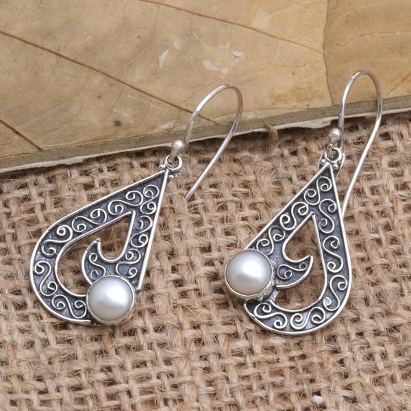 Alternate image for Sterling Silver and Cultured Freshwater Pearl Dangle Earring Sea Waves in White