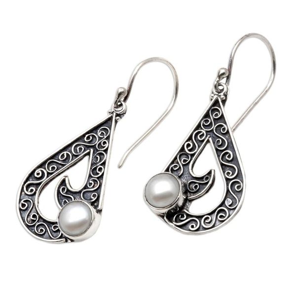 Alternate image for Sterling Silver and Cultured Freshwater Pearl Dangle Earring Sea Waves in White