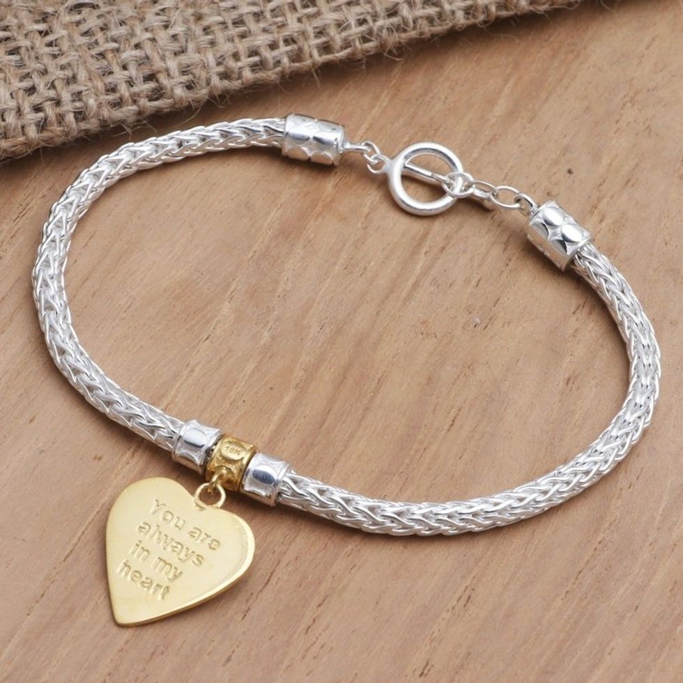 Gold-Plated Sterling Silver Heart Charm Bracelet 'Always in Gold'