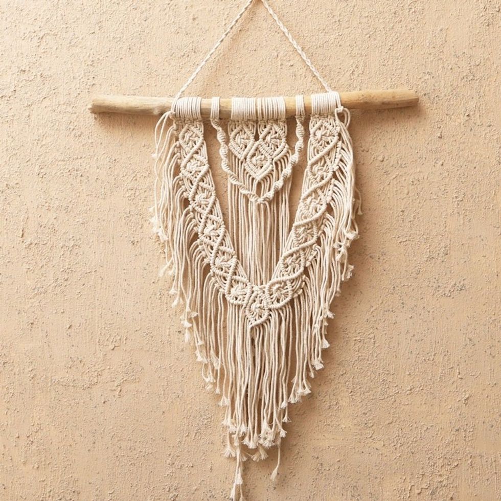 100 Cotton Ivory Macrame Wall Hanging 'Crown Prince'