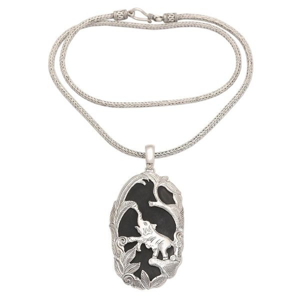 Alternate image for Sterling Silver and Lava Stone Elephant Pendant Necklace Elephant Habitat