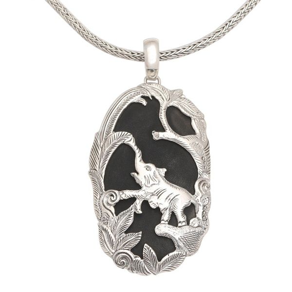 Alternate image for Sterling Silver and Lava Stone Elephant Pendant Necklace Elephant Habitat
