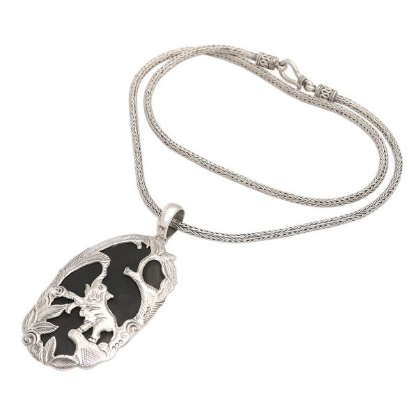Alternate image for Sterling Silver and Lava Stone Elephant Pendant Necklace Elephant Habitat