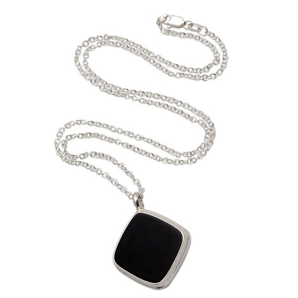 Alternate image for Sterling Silver Square Black Onyx Pendant Necklace Diagonal Square