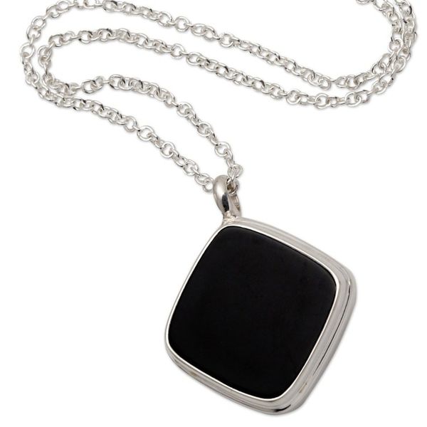 Alternate image for Sterling Silver Square Black Onyx Pendant Necklace Diagonal Square