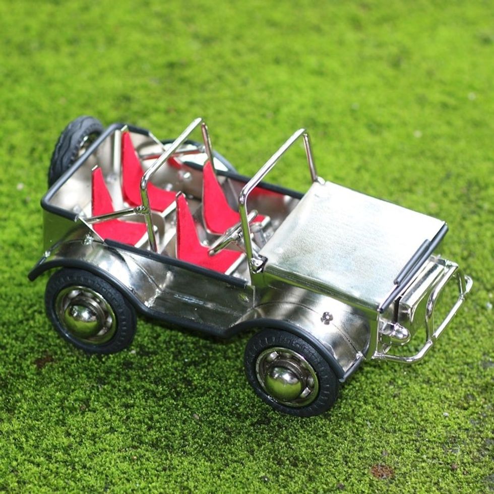 Eco-Friendly Recycled Steel and Rubber Vehicle Statuette 'Off-Road Adventure'