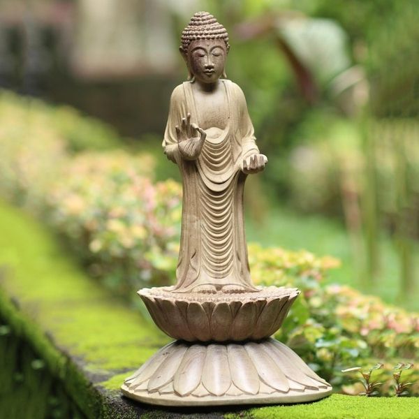 Alternate image for Hand Carved Hibiscus Wood Buddha Sculpture Buddha Brings Protection