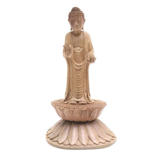 Alternate image for Hand Carved Hibiscus Wood Buddha Sculpture Buddha Brings Protection