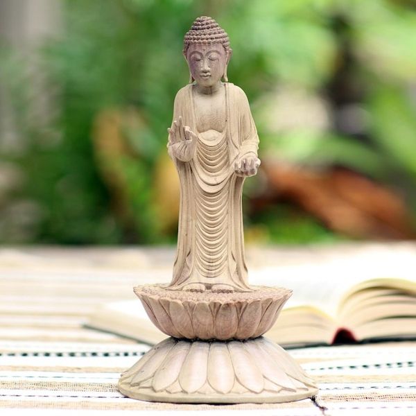 Alternate image for Hand Carved Hibiscus Wood Buddha Sculpture Buddha Brings Protection