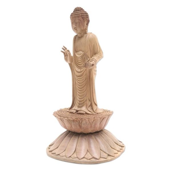 Alternate image for Hand Carved Hibiscus Wood Buddha Sculpture Buddha Brings Protection