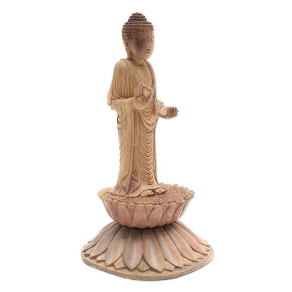 Alternate image for Hand Carved Hibiscus Wood Buddha Sculpture Buddha Brings Protection