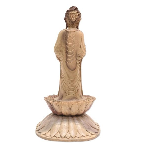 Alternate image for Hand Carved Hibiscus Wood Buddha Sculpture Buddha Brings Protection