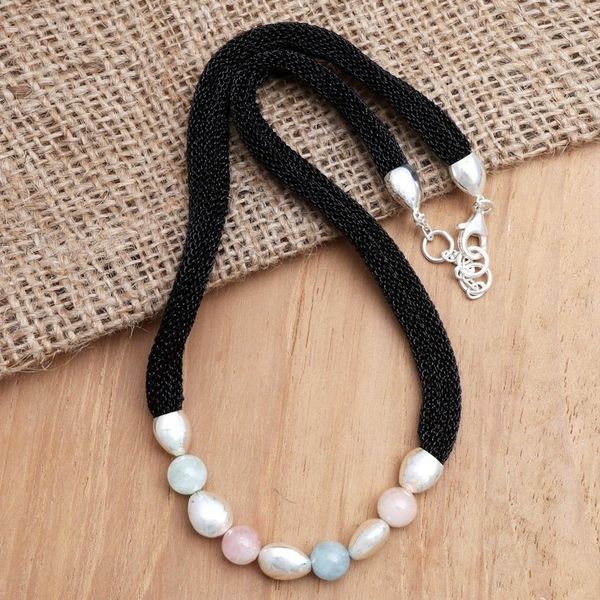 Alternate image for Artisan Crafted Rose Quartz and Beryl Beaded Necklace Candy Crush