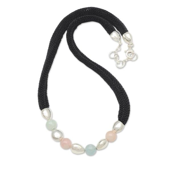 Alternate image for Artisan Crafted Rose Quartz and Beryl Beaded Necklace Candy Crush