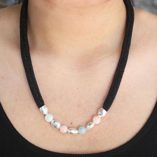 Alternate image for Artisan Crafted Rose Quartz and Beryl Beaded Necklace Candy Crush