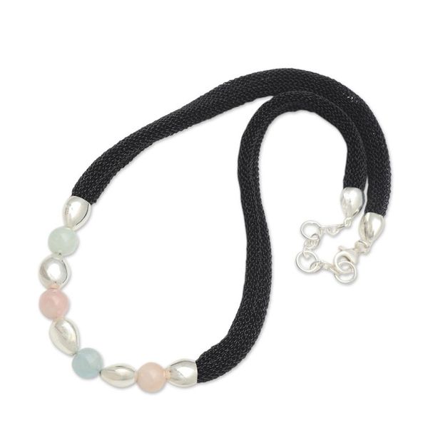 Alternate image for Artisan Crafted Rose Quartz and Beryl Beaded Necklace Candy Crush