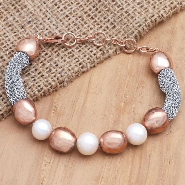 Alternate image for Handmade Rose Gold-Plated Cultured Pearl Beaded Bracelet Golden Waters