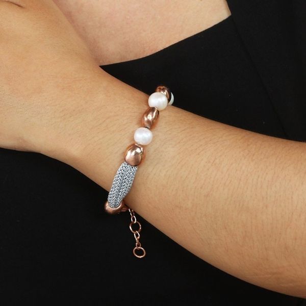 Alternate image for Handmade Rose Gold-Plated Cultured Pearl Beaded Bracelet Golden Waters