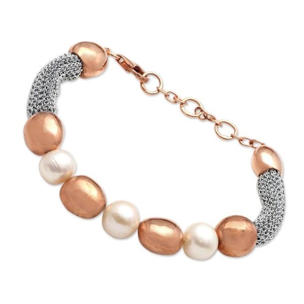 Alternate image for Handmade Rose Gold-Plated Cultured Pearl Beaded Bracelet Golden Waters