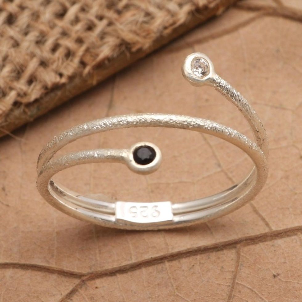 Black Crystal and Cubic Zirconia Wrap Ring 'Meet Your Match'