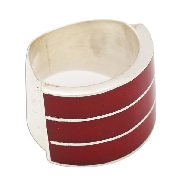 Alternate image for Triple Band Ring Red Resin Sterling Silver Band of Three - Red