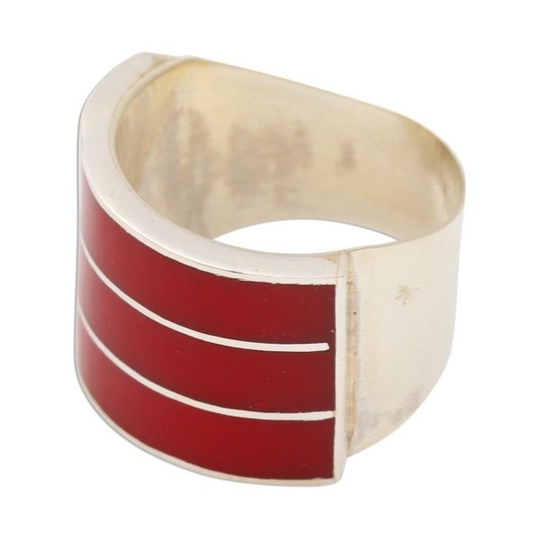 Alternate image for Triple Band Ring Red Resin Sterling Silver Band of Three - Red