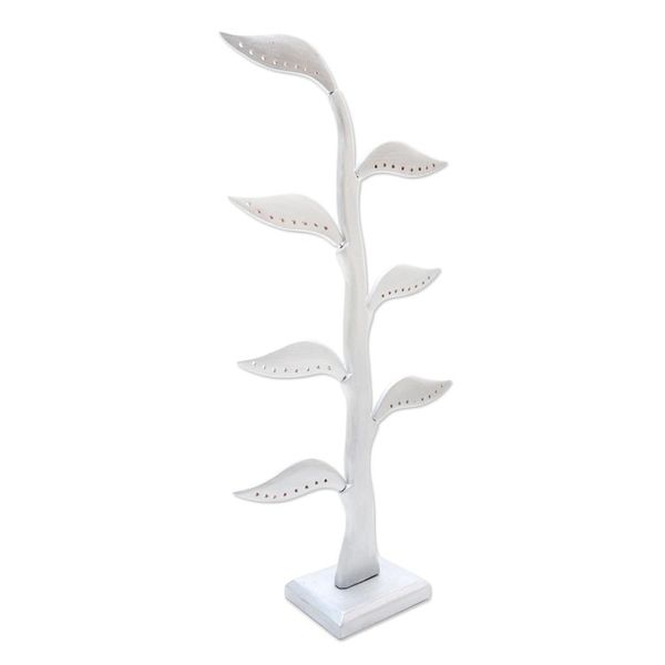 Alternate image for Silver Jempinis Wood Leaf-Themed Jewelry Holder 21 Inch Daun Salam in Silver