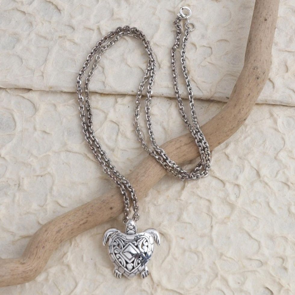 Hand Made Sterling Silver Pendant Turtle Necklace 'Turtle Life'