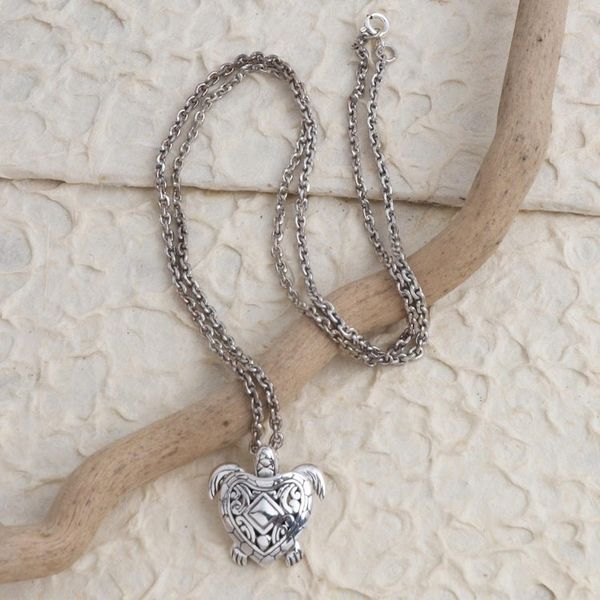 Alternate image for Hand Made Sterling Silver Pendant Turtle Necklace Turtle Life
