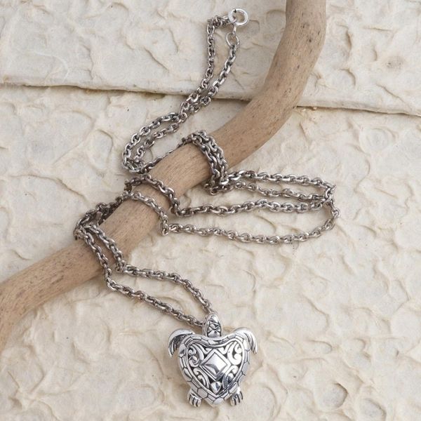 Alternate image for Hand Made Sterling Silver Pendant Turtle Necklace Turtle Life